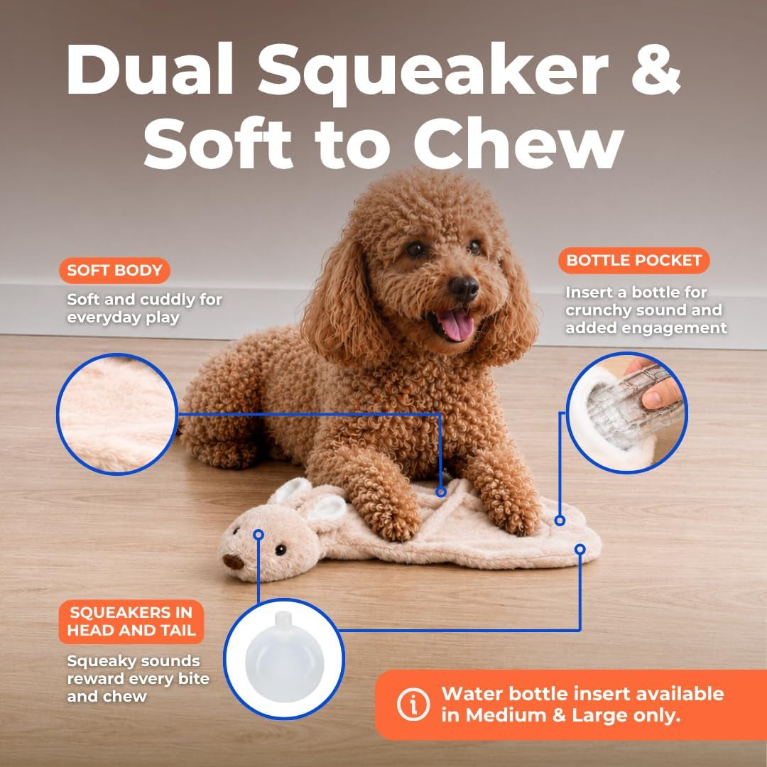 2-In-1 Stuffless Squeaky Dog Toy - Hare, Medium