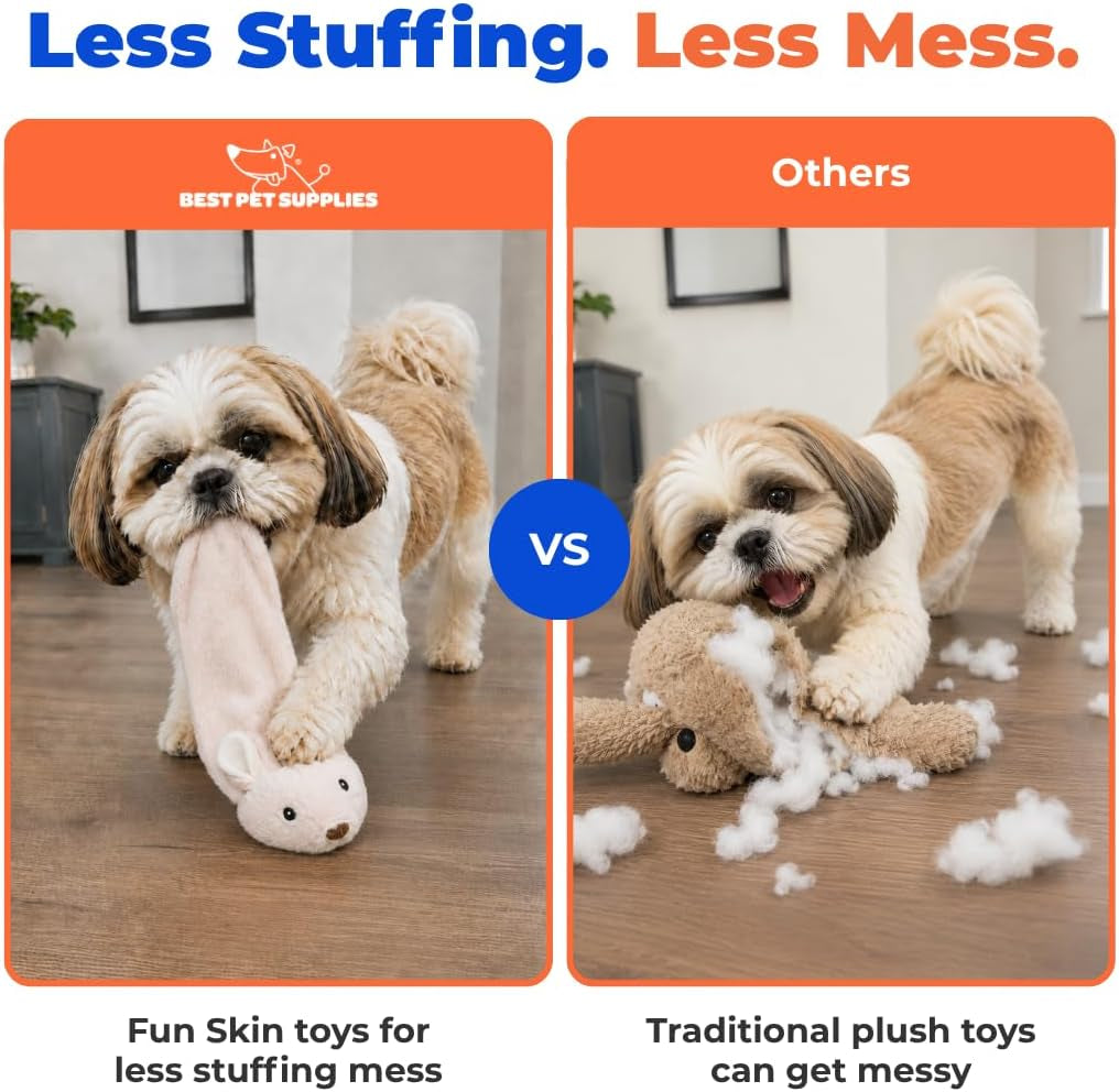 2-In-1 Stuffless Squeaky Dog Toy - Hare, Medium